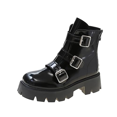 Verdickung Dicker Boden Kurze Stiefel Frau Temperament Casual Biker Stiefel Mode Runder Kopf Dünne Niedrige Stiefel Herbst und Winter Einzelne Stiefel von SUCHETA