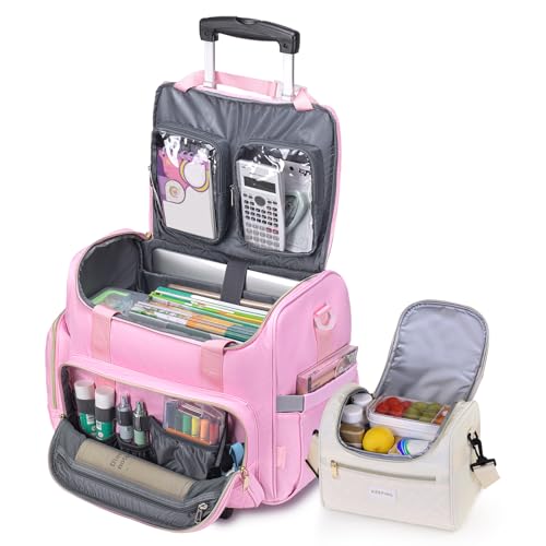 SUCIKORIO Laptoptasche mit Rollen, 43,8 cm (17,3 Zoll), mit isolierter Lunchtasche, 3-in-1, Roll-Aktentasche für Damen, wasserdichte Lehrer-Tragetasche mit Rädern mit abnehmbarem Trolley für Büro, Uni von SUCIKORIO