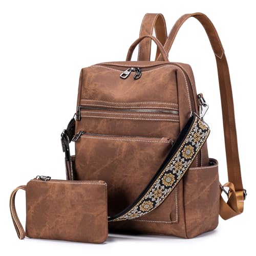 SUCIKORIO Leder Rucksack Damen Klein, 2 in 1 Rucksack Handtasche Mit Tasche Klein Elegant Wasserdicht Cityrucksack Damen Mini Rucksäcke Modern Rucksackhandtaschen für Reisen, Arbeit, Schule von SUCIKORIO