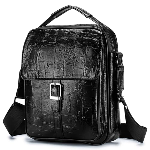 SUCIKORIO Leder Umhängetasche Herren Groß, Multi-Pocket Schultertasche Männer Ipad 11 Zoll 30x25x10cm Wasserdicht Sling Crossbody Bag Herrentasche Handtaschen Mit Oberem Griff für Arbeit, Reise von SUCIKORIO