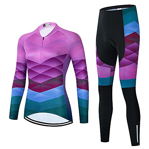 Damen Radbekleidung Set Langarm Rennrad Shirt Radtrikot Fahrradhose mit 20D Gel gepolstert, Ai12, M von SUDU SUDO