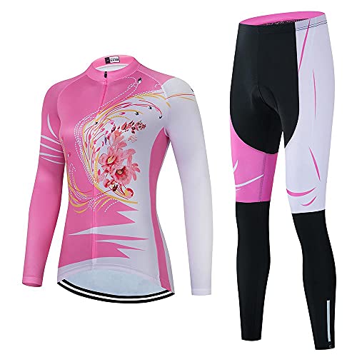 Damen Radbekleidung Set Langarm Rennrad Shirt Radtrikot Fahrradhose mit 20D Gel gepolstert, Ai28, M von SUDU SUDO