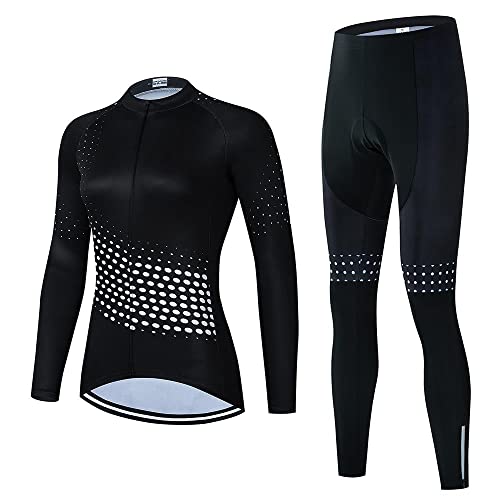 Damen Radbekleidung Set Langarm Rennrad Shirt Radtrikot Fahrradhose mit Gel gepolstert, Ai31, M von SUDU SUDO