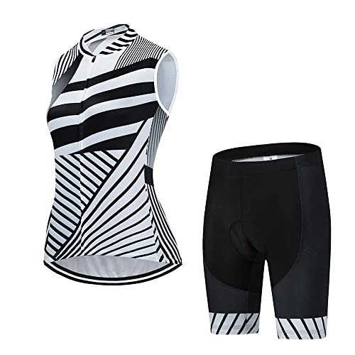 Damen Radtrikot Set Ärmellos Bike Shirts Radweste Shorts Fahrradbekleidung Kurz mit Gel Gepolstert, Be04, Medium von SUDU SUDO