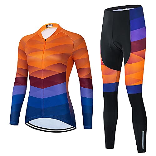 Damen Fahrradbekleidung Set Langarm Rennrad Shirt Radtrikot Fahrradhose mit 20D Gel Gepolstert, Ai13, Groß von SUDUSUDO