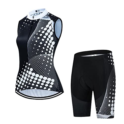 Damen Fahrradtrikot Set Ärmellos Fahrradshirts Radsport Weste Shorts Fahrradbekleidung Kurz mit Gel Gepolstert, Be06., Medium von SUDUSUDO