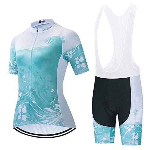 Damen Radbekleidung Set Rennrad Shirts Kurzarm Atmungsaktiv Radtrikot mit 20D Gepolstert Trägerhose - - X-Groß von SUDU SUDO