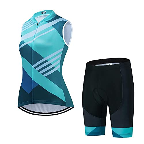 Damen Radtrikot Set Ärmellos Bike Shirts Radweste Shorts Fahrradbekleidung Kurz mit Gel Gepolstert, Be14., X-Groß von SUDUSUDO