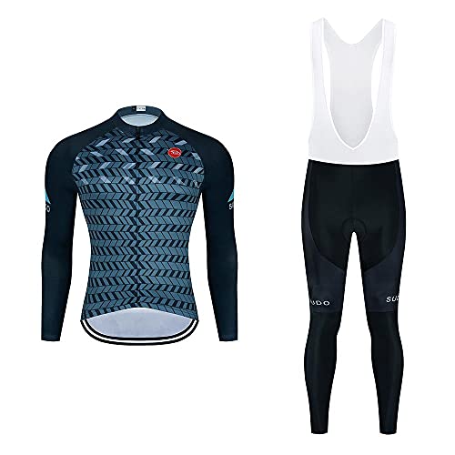 SUDUSUDO Herren Fahrradbekleidung Langarm Radtrikot + 20D Gelpad Trägerhose Langarm Radtrikot Set Mountainbike-Trikot Set Fahrrad Sportbekleidung Anzug Schnelltrocknend/atmungsaktiv/bequem von SUDUSUDO