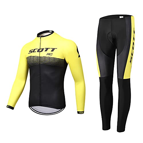 SUDUSUDO Herren Fahrradbekleidung Langarm Radtrikot Set Schnell Trocknen Stoff Fahrradtrikot Elastische Atmungsaktive Biking Kleidung Anzüge mit 20D Gel Gepolsterte Reithose von SUDUSUDO