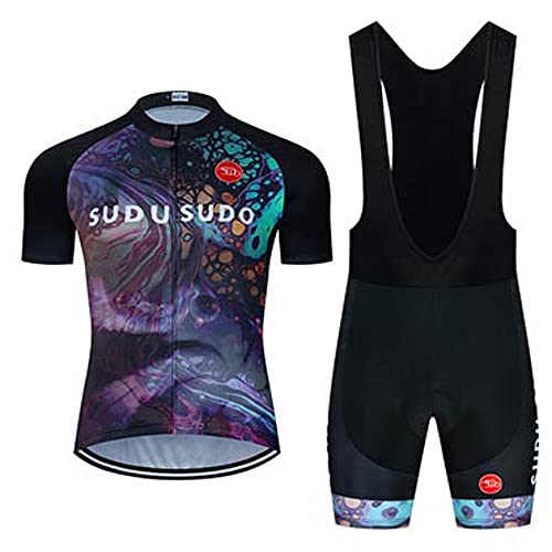 SUDUSUDO Herren Fahrradbekleidung Set Kurzarm Radtrikot Set Schnell Trocknen Stoff Fahrradtrikot T Shirt Radtrikot+ Bib Shorts Radsportanzug mit 20D Gel Gepolsterte von SUDUSUDO