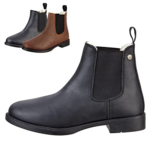 SUEDWIND FOOTWEAR© Chelsea Boot »Nova Jodhpur Winter« | Bequeme Stiefelette aus Echtleder | Schuh Schlupf Stiefel in Waxy-Oily Rindsleder | Robuste Gummisohle | Teddyfell | Schwarz 37 von SUEDWIND FOOTWEAR