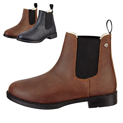 SUEDWIND FOOTWEAR© Chelsea Boot »Nova Jodhpur Winter« | Bequeme Stiefelette aus Echtleder | Schuh Schlupf Stiefel in Waxy-Oily Rindsleder | Robuste Gummisohle | Teddyfell | Braun 45 von SUEDWIND FOOTWEAR