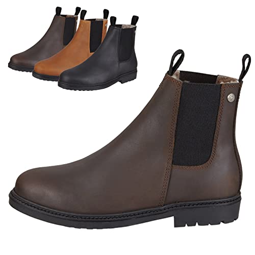 SUEDWIND FOOTWEAR Chelsea Boot »NEW WORK WINTER« bequeme Stiefelette aus Rindsleder Made in Portugal | Reitschuh mit robuster Gummisohle | Merino Lammfell | Schuh Schlupf Stiefel | Braun 44 von SUEDWIND FOOTWEAR