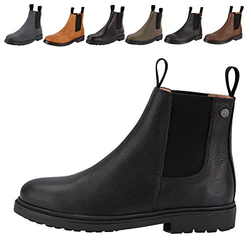 Chelsea Boot »NEW WORK« von SUEDWIND© | bequeme Stiefelette aus robustem Rindsleder Made in Portugal | Reitschuh mit Profil-Gummisohle und Innen-Leder | Schuh Schlupf Stiefel | Black Nubuck | Gr. 44 von SUEDWIND FOOTWEAR