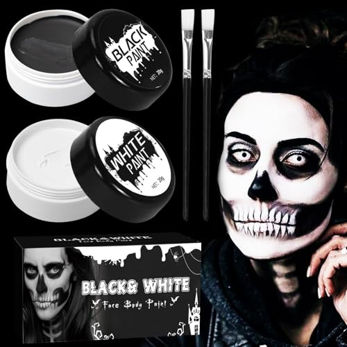 100g Halloween Schminke Schwarz Weiß mit 2 Schminkpinseln halloween makeup set schminke schwarz weiß halloween spezialeffekt make up set für Fasching SFX Makeup Kinder Erwachsene von SUFANG