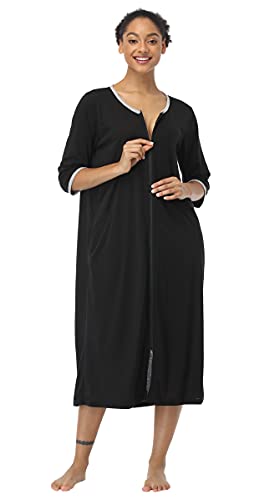 SUGAR JAN Langes Damen-Nachthemd mit Reißverschluss vorne, leicht, halbe Ärmel, weiche Loungewear für Damen, Größe S - XXXL, Schwarz, Medium SUGAR JAN Langes Damen-Nachthemd mit Reißverschluss vorne, leicht, halbe Ärmel, weiche Loungewear für Damen, Größe S - XXXL, Schwarz, Medium von SUGAR JAN