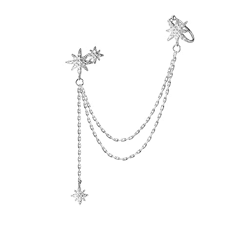 Rhodium Auf Sterlingsilber Pavé Cz Pole Star Kette Tropfen Manschette Anstecknadel Post Ohrringe - eine Seite von SUGARKITTEN LONDON