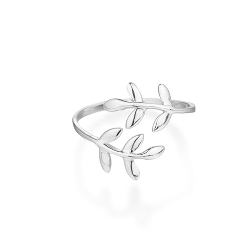 Ring Sterling-Silber 925 rhodiniert Olivenblatt Lorbeerkranz verstellbar Einheitsgröße Sterlingsilber, One Size, Sterling Silber von SUGARKITTEN LONDON