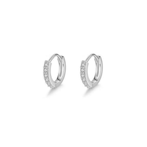 Sterling Silber 6mm Hoop Pave CZ Huggie Scharnier Manschette halbe Ewigkeit Ohrringe (Rhodium) von SUGARKITTEN LONDON