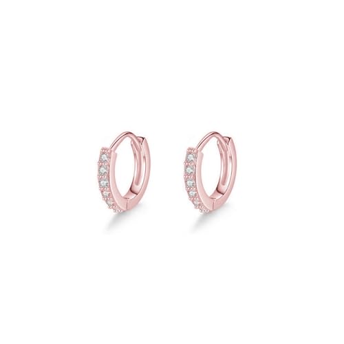 Sterling Silber 6mm Hoop Pave CZ Huggie Scharnier Manschette halbe Ewigkeit Ohrringe (Roségold) von SUGARKITTEN LONDON