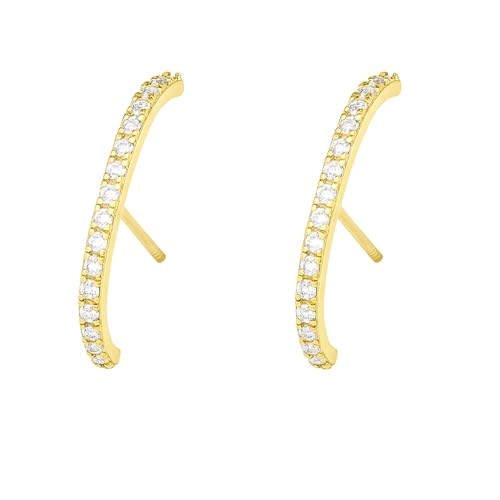 Sterling Silber Pavé Kubische Zirkonia Eternity Strumpfhalter Linie Manschette Ohrstecker 2 Tone Rhodium / 18K Gold (18K Gold), Einheitsgröße, Sterling Silber, Zirkonia von SUGARKITTEN LONDON