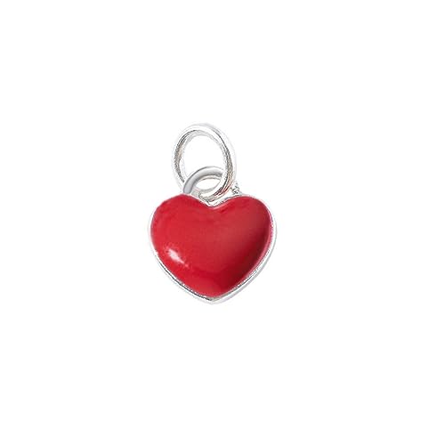 Sterling Silber rot doppelseitig glasiert geschwollene Herz Anhänger Charm, Einheitsgröße, Sterling Silber, One Size, Sterling-Silber von SUGARKITTEN LONDON