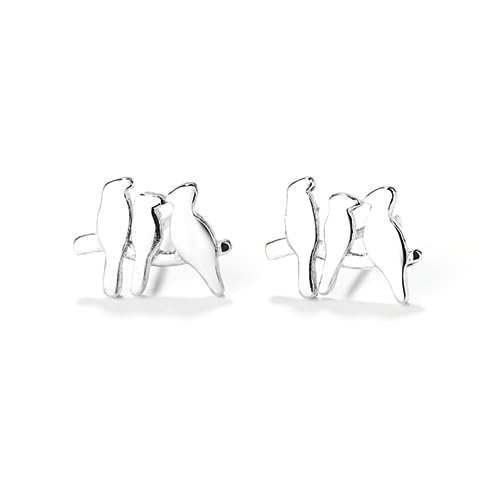 Sterlingsilber Massiv Drei Vögel auf einem Zweig Line Post Ohrstecker von SUGARKITTEN LONDON