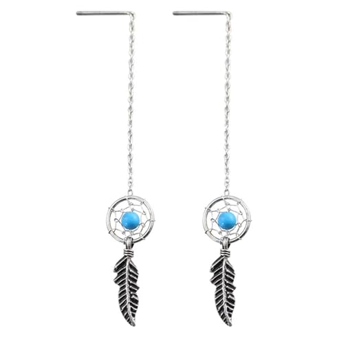 Sterlingsilber Oxidierte Traumfänger Flügel Feder Imitation Türkis Perlen Kugel Einfädler Ohrringe von SUGARKITTEN LONDON