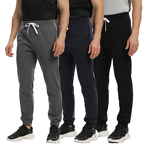 SUGARNO Herren-Jogginghose, 3er-Pack, Fleece-Jogginghose mit Taschen, für Sport, Workout, Fitnessstudio, Jogger für Männer, Schwarz/Dunkelblau/Dunkelgrau, XXL von SUGARNO