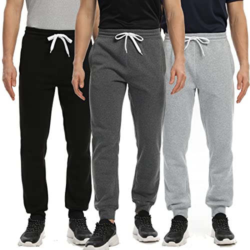 SUGARNO Herren-Jogginghose, 3er-Pack, Fleece-Jogginghose mit Taschen, für Sport, Workout, Fitnessstudio, Jogger für Männer, Schwarz/Dunkelgrau/Hellgrau, Groß von SUGARNO