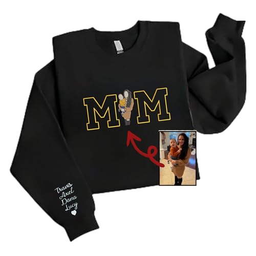 SUGEBETA DIY Gestickte Mom mit Personalisiertem Foto Benutzerdefiniertes Hoodie Sweatshirt mit Kindernamen auf dem Ärmel Geschenk für Mutter(Multicolor) von SUGEBETA