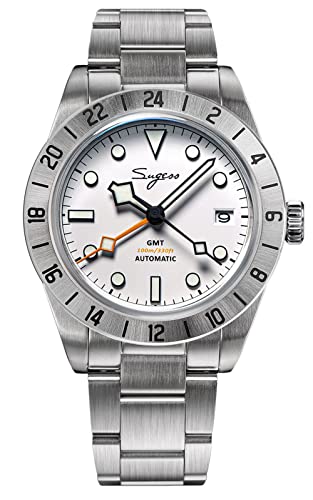 SUGESS GMT, Weiß, NH34, gewölbter Saphir, Lume, 100 m, mikroverstellbarer Verschluss, weiß von Sugess