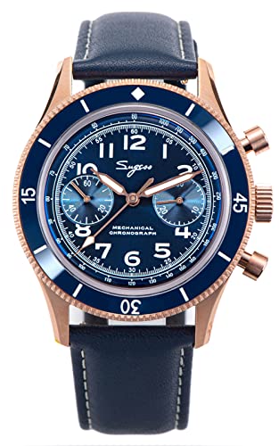 SUGESS Seagull ST1901 Chronograph, 42 mm, goldfarben, blau von Sugess