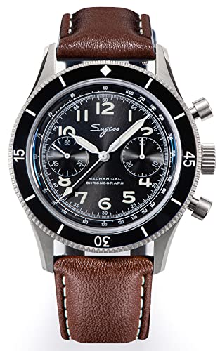 SUGESS Seagull ST1901 Militär-Luftfahrt-Chronograph, 42 mm, Saphir, 1963, BNIB, Schwarz , Armband von Sugess