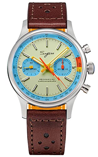 SUGESS Seagull ST1901 Panda 40 mm V2 Racing Chronograph Saphir 1963 Hellblau, blau, Armband von Sugess