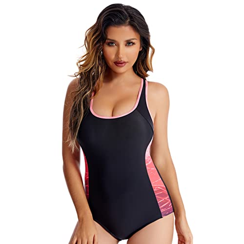 Badeanzug Damen Push Up Einteilige Bauchweg Gepolstert Racerback Sportbadeanzüge Bademode Swimsuit One Piece Bauchkontrolle Monokini Gerüscht Badebekleidung Beachwear von SUGSHYN