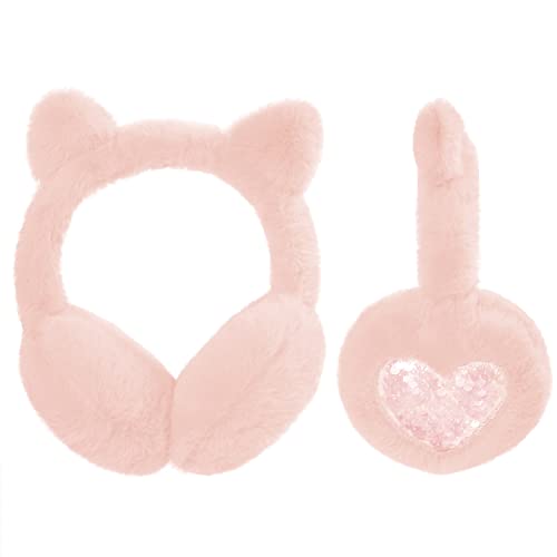 SUGSHYN Ohrenwärmer Kinder Ohrenschützer aus Weichem Plüsch Mädchen Winter Winddicht und Warm Ear Muffs mit Katzenohren für Den Außenbereich Kälte(Hellrosa) von SUGSHYN