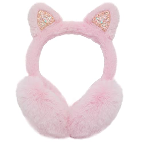 SUGSHYN Ohrenwärmer Kinder Ohrenschützer aus Weichem Plüsch Mädchen Winter Winddicht und Warm Ear Muffs mit Katzenohren für Den Außenbereich Kälte(Pink) von SUGSHYN