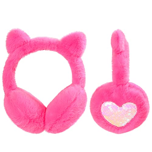 SUGSHYN Ohrenwärmer Kinder Ohrenschützer aus Weichem Plüsch Mädchen Winter Winddicht und Warm Ear Muffs mit Katzenohren für Den Außenbereich Kälte(Rosa) von SUGSHYN