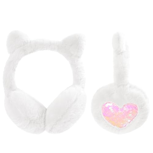 SUGSHYN Ohrenwärmer Kinder Ohrenschützer aus Weichem Plüsch Mädchen Winter Winddicht und Warm Ear Muffs mit Katzenohren für Den Außenbereich Kälte(Weiß) von SUGSHYN