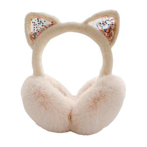 SUGSHYN Ohrenwärmer Kinder Ohrenschützer aus Weichem Plüsch Mädchen Winter Winddicht und Warm Ear Muffs mit Pailletten Katzenohren für Den Außenbereich Kälte(Beige) von SUGSHYN