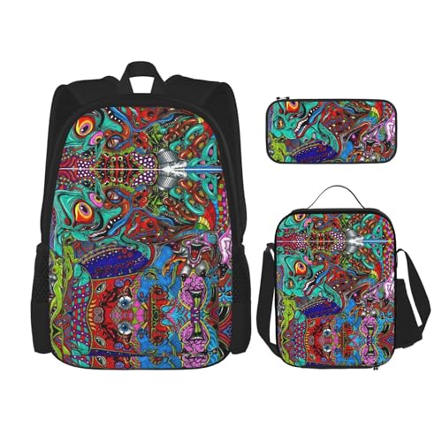 SUHNGE Alpaka-Kaktus-Druck, Lunchbox, Federmäppchen, Rucksack-Set, 3-teilig, verstellbare Riemen, langlebig, leicht, Abstrakte Kunst, Einheitsgröße von SUHNGE