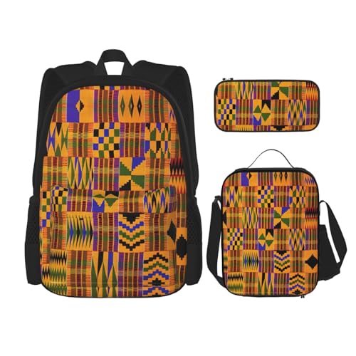 SUHNGE Atomic Stars Retro Muster Print Rucksack Mädchen Jungen Schultaschen Teenager Lunchbox und Federmäppchen 3 in 1 Büchertaschen Set, Afrikanisches Ethno-Muster, Einheitsgröße von SUHNGE