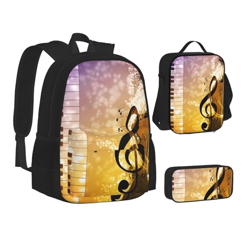 SUHNGE Büchertasche mit Golfplatz-Aufdruck, Lunch-Tasche, Federmäppchen, 3-in-1, Schulrucksack-Set, Kinder-Rucksack, Musiknoten für Klavier / Violine, Einheitsgröße von SUHNGE