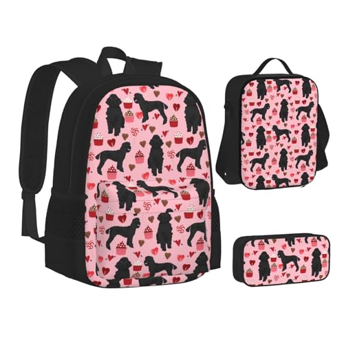 SUHNGE Büchertasche mit Golfplatz-Aufdruck, Lunch-Tasche, Federmäppchen, 3-in-1, Schulrucksack-Set, Kinder-Rucksack, Rosa Pudel Hunde, Einheitsgröße von SUHNGE