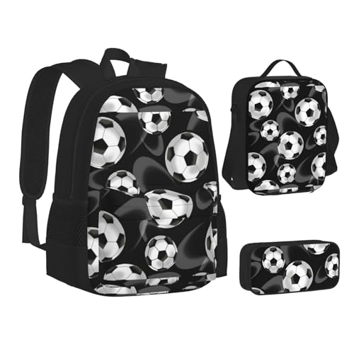 SUHNGE Büchertasche mit Schildkröten-Oktopus-Muster, Ozean-Motiv, Teenager, Büchertasche, Federmäppchen, 3-in-1, Schulrucksack-Set, Kinder-Rucksack, Fußball Schwarz, Einheitsgröße von SUHNGE