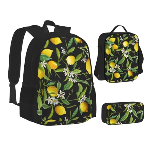 SUHNGE Büchertasche mit Schildkröten-Oktopus-Muster, Ozean-Motiv, Teenager, Büchertasche, Federmäppchen, 3-in-1, Schulrucksack-Set, Kinder-Rucksack, Zitrone und Blume, Einheitsgröße von SUHNGE