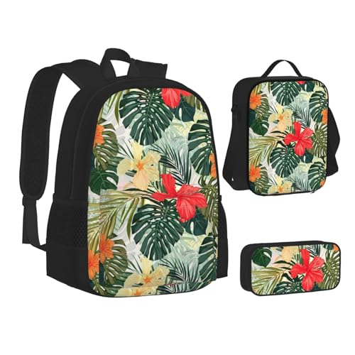 SUHNGE Büchertasche mit weißem Marmor, rotgoldener Druck, Teenager, Lunch-Tasche, Federmäppchen, 3-in-1, Schulrucksack-Set, Kinder-Rucksack, Sommer Hawaii., Einheitsgröße von SUHNGE