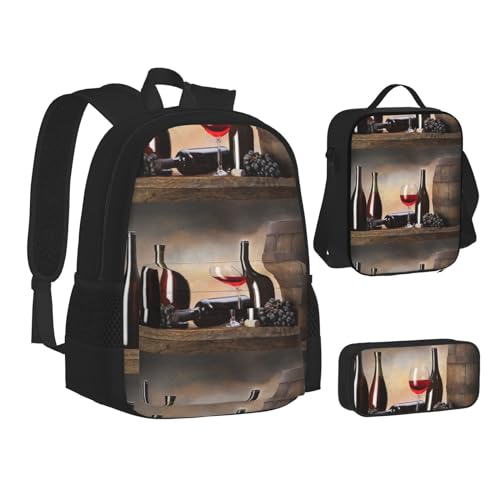 SUHNGE Büchertasche mit weißem Marmor, rotgoldener Druck, Teenager, Lunch-Tasche, Federmäppchen, 3-in-1, Schulrucksack-Set, Kinder-Rucksack, Traubenwein, Einheitsgröße von SUHNGE